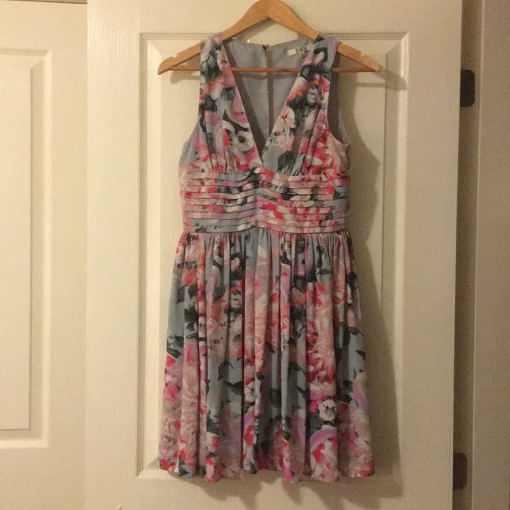 Floral grey green and pink dress